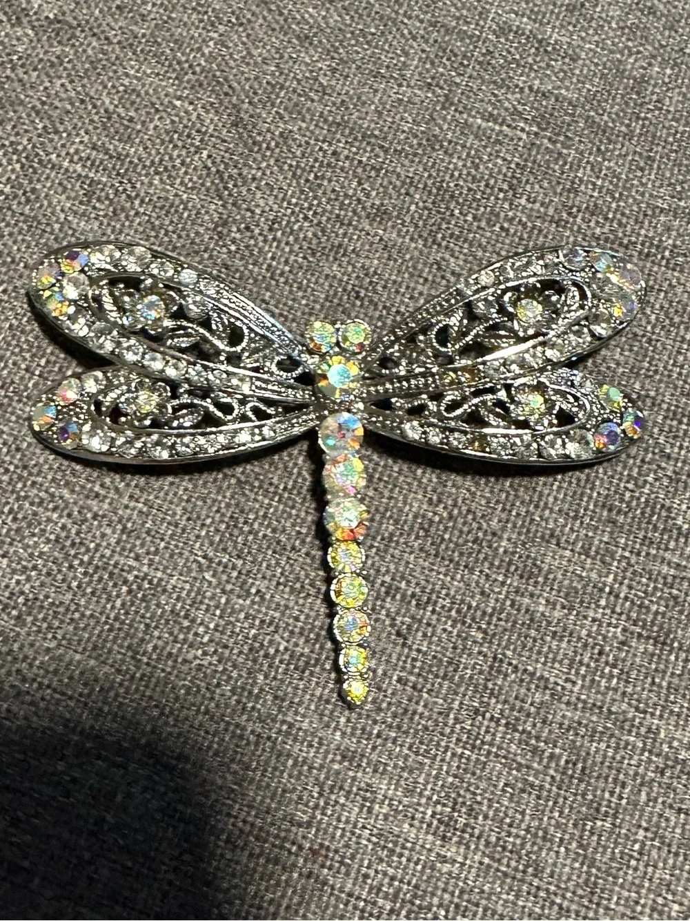 Vintage Silver Tone Rhinestone‎ Dragonfly Pin
